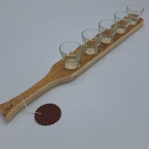 Houten Schnaps houder met 5 glaasjes