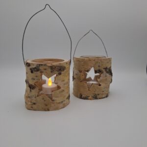 Houten waxine lichthouder Berkenhout met glas