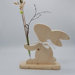 Houten Paashaas (30 cm) met glazen vaasje